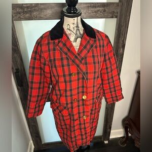 American Vintage Red and Black Plaid Trench Coat